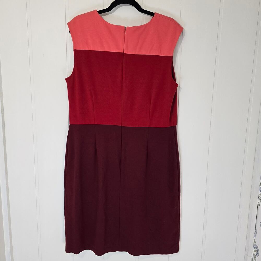 Talbots Colorblock Knit Shift Dress Stretch Red Pink A Line Size 14